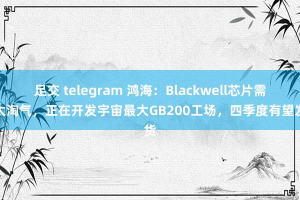 足交 telegram 鸿海：Blackwell芯片需求太淘气，正在开发宇宙最大GB200工场，四季度有望发货