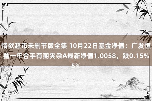 情欲超市未删节版全集 10月22日基金净值：广发恒鑫一年合手有期夹杂A最新净值1.0058，跌0.15%