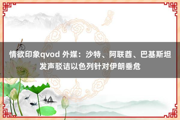 情欲印象qvod 外媒：沙特、阿联酋、巴基斯坦发声驳诘以色列针对伊朗垂危