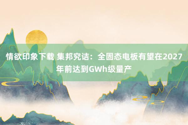 情欲印象下载 集邦究诘：全固态电板有望在2027年前达到GWh级量产