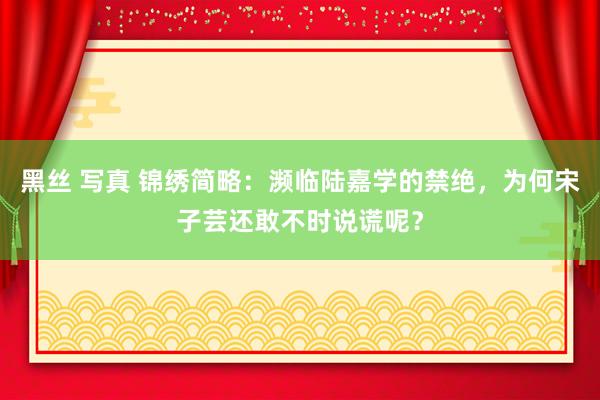 黑丝 写真 锦绣简略：濒临陆嘉学的禁绝，为何宋子芸还敢不时说谎呢？