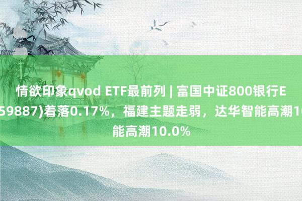 情欲印象qvod ETF最前列 | 富国中证800银行ETF(159887)着落0.17%，福建主题走弱，达华智能高潮10.0%