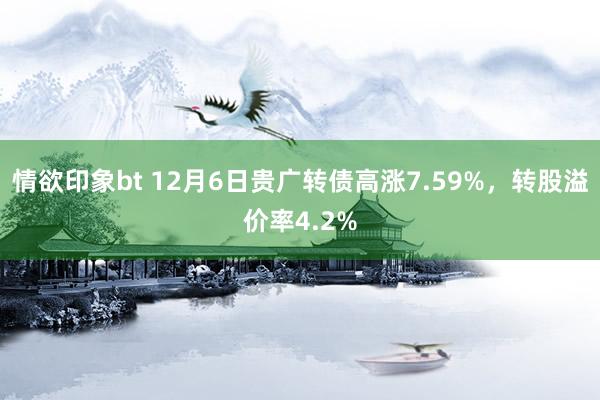 情欲印象bt 12月6日贵广转债高涨7.59%，转股溢价率4.2%