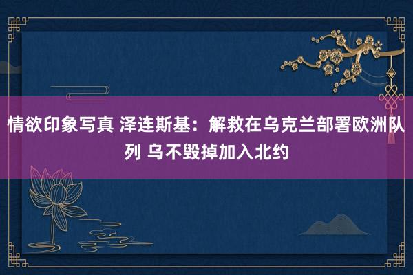 情欲印象写真 泽连斯基：解救在乌克兰部署欧洲队列 乌不毁掉加入北约